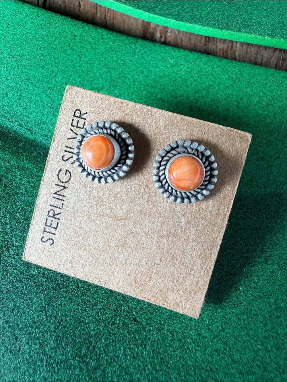 Orange Spiny Oyster Sterling Silver Stud Earrings | 925 Marked Southwestern New
